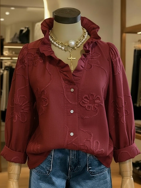 Spring and summer lace print cotton and linen sweet shirt m302681