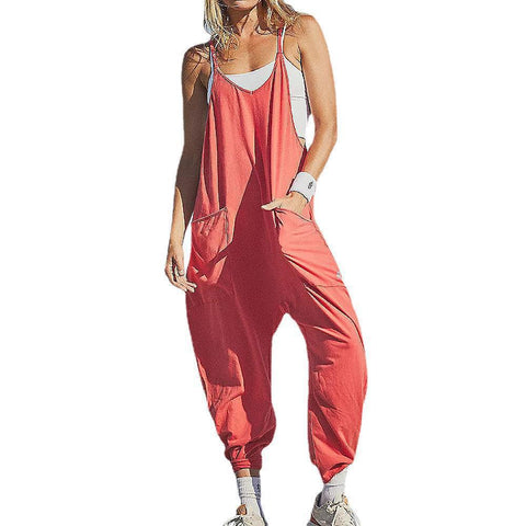 Solid color zipper bag suspender jumpsuit fat hip pants m301068