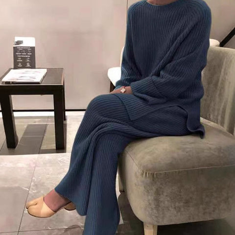 Long-sleeved solid color knitted casual two-piece knitted sweater m301797