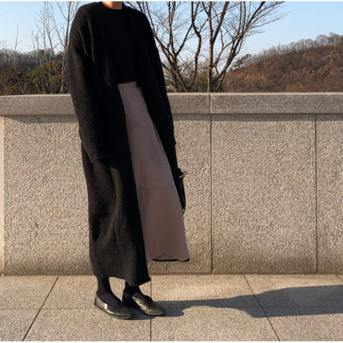Long knitted cardigan over knee strap split loose sweater jacket women's m302061