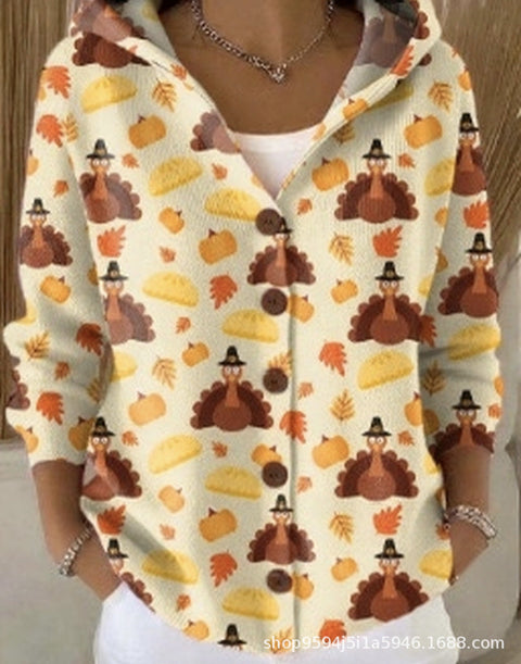 New black button hooded cardigan women's pure leisure fashion sweater jacket women's Christmas m302115