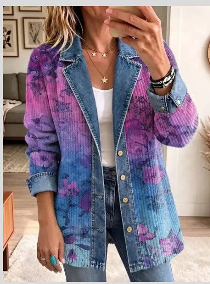 Leopard print denim jacket women's long-sleeved casual cardigan autumn loose jacket FF303339
