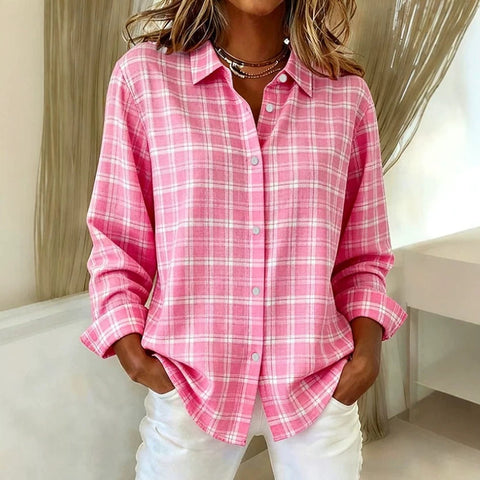 Long Sleeve Button Shirt Plaid Printed Women's Button Shirt FF303365