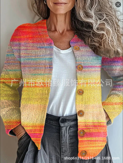 Autumn new colorful warm sunshine flower sea printed button cardigan m301725