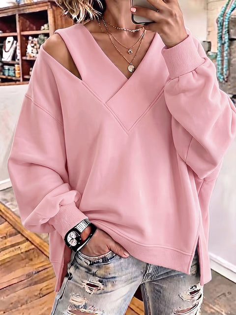 Open shoulder sweater autumn and winter new age-reducing foreign style V-neck leopard print long-sleeved top FF303328