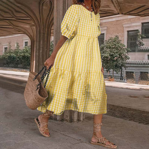 Casual long-sleeved plaid frilly loose dress m301460