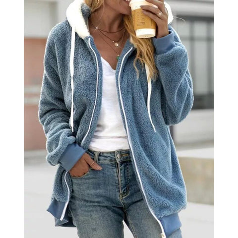 New autumn and winter loose plush zipper hooded jacket m300464