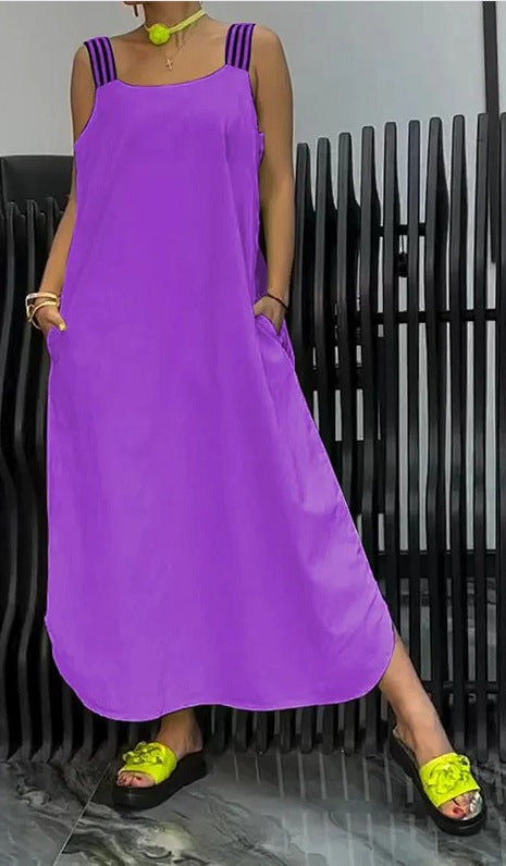 European and American casual cotton and linen pocket dress m302081