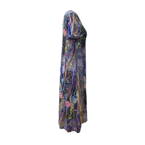 Casual loose printing women's medium-sleeved V-neck ethnic style dress m301203
