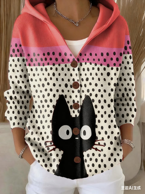 Knitted hooded cardigan sweater jacket fashion women's clothing m302657