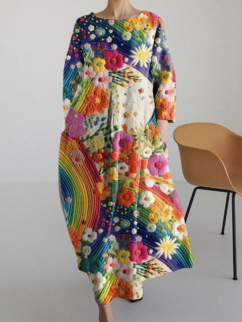Loose Crew Neck Fashion Premium Long Sleeve Printed Dress m301044