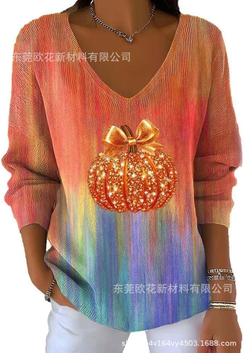 Halloween printed women's V-neck imitation sweater m302107