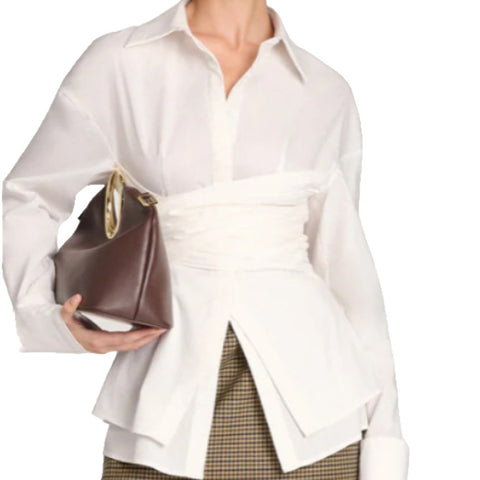 Temperament commuting pleated waist mature waist design long sleeve elegant shirt m302090