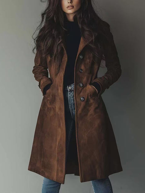 Jacket lapel suede long trench coat m302231