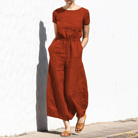 Summer solid color high waist sleeveless trousers women's fashion casual loose temperament jumpsuit m301893