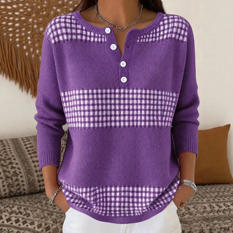 Delicate line polka dot print women's button sweater FF303270