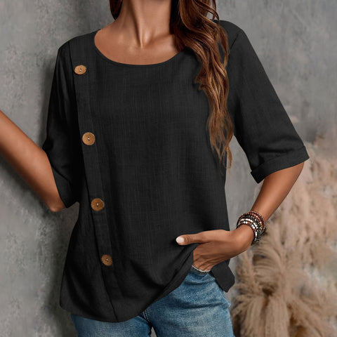 New Women's Cotton and Linen Button Fashion Casual Top m302034
