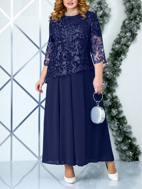 Large size women's water-soluble embroidered dress lace chiffon dress m301268