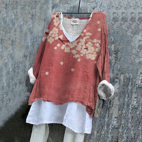 Long-sleeved printed casual pullover loose round neck single-piece T-shirt (without under shirt) m301042