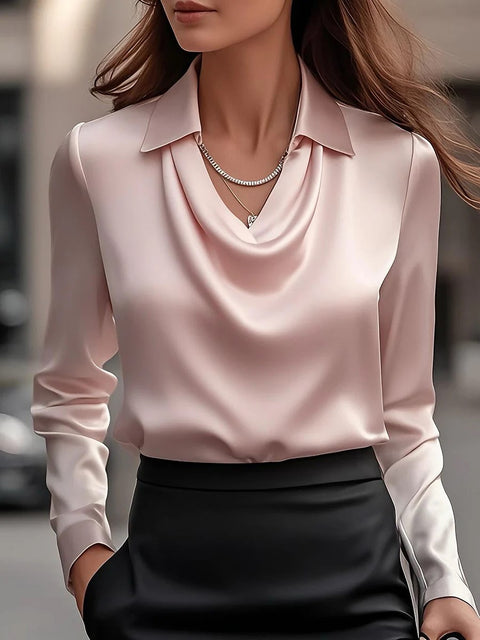Spring and Autumn Temperament Long Sleeve Satin Swingneck Top Shirt Women's m302014