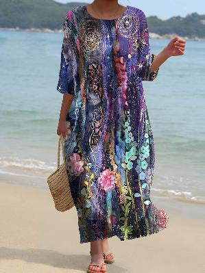 Women's Crew Neck Long Printed Casual Fashion Women's Dress m301059