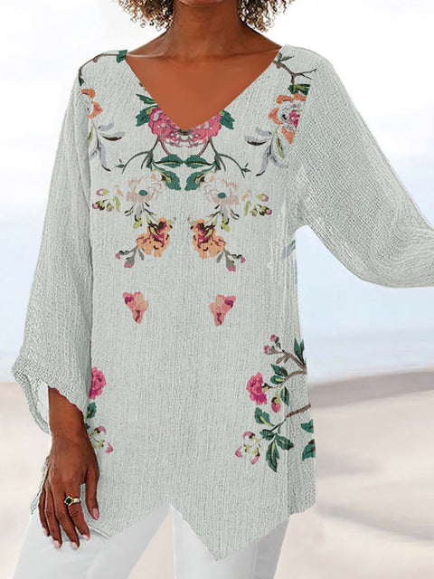 3D printing animal natural scenery V-neck nine-quarter sleeve loose T-shirt m301694