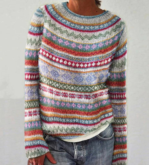 New sweater crew neck color matching loose fashion pullover knitted sweater m300454