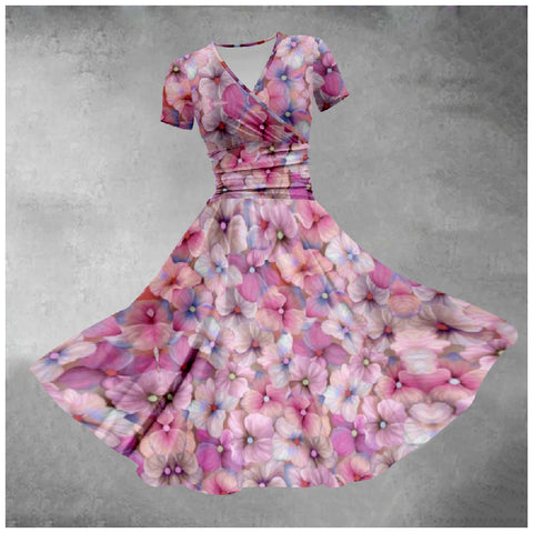 V-neck short-sleeved medium and long waist dress 3D digital printing m301714