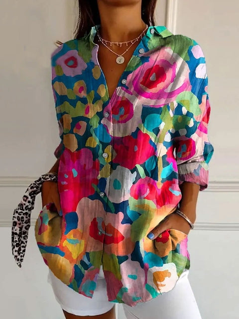 Summer trend long-sleeved shirt flower pattern printing 3D shirt m301226