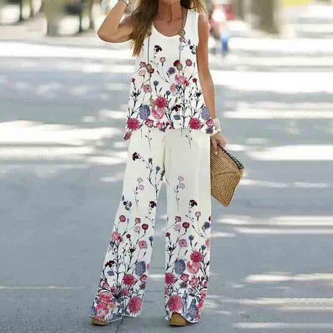 Casual fashion vest trousers set crew neck sleeveless top m301296