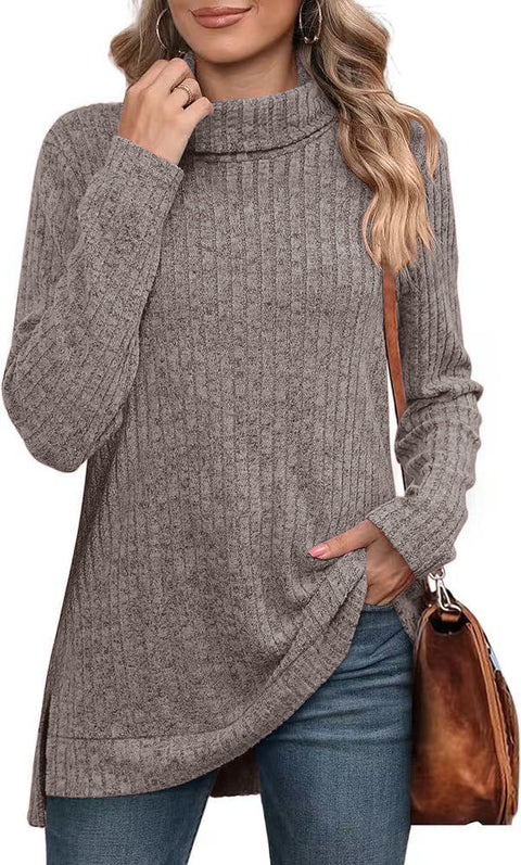 Autumn and winter new high-necked split-ended long-sleeved loose casual T-shirt top m302063
