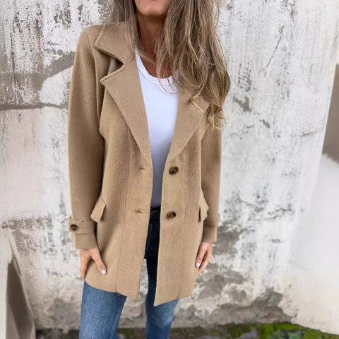 Autumn and winter new women's woolen jacket casual loose lapel fake pocket cardigan m300613