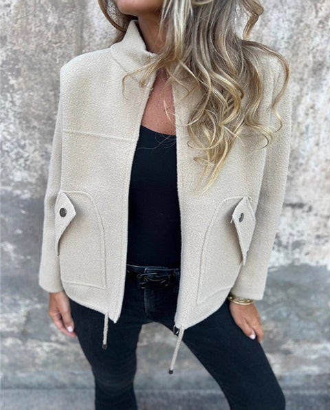 Women's casual woolen lapel tether false pocket blazer m302097