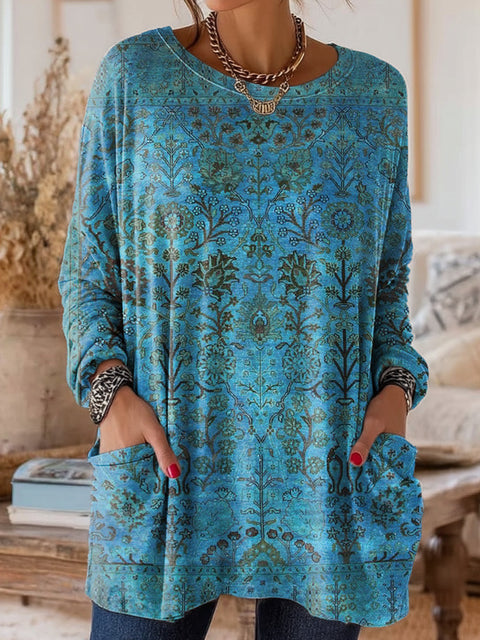 Digital printing women's fashion round neck medium and long top T-shirt m302271