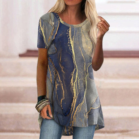 Popular round neck casual ethnic style retro printed short-sleeved T-shirt m301756