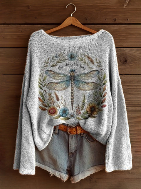 Vacation print casual cape top crew neck knitted sweater m302130
