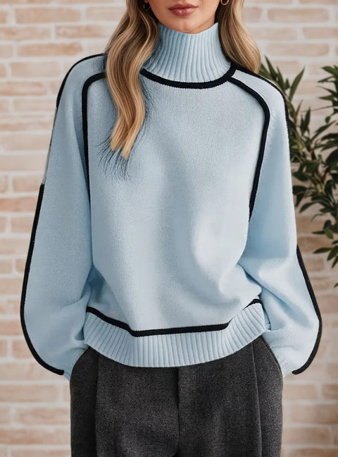 Women's sweater fashion semi-turtleneck with rotator sleeves top temperament line thread bottoming knitted sweater m302084