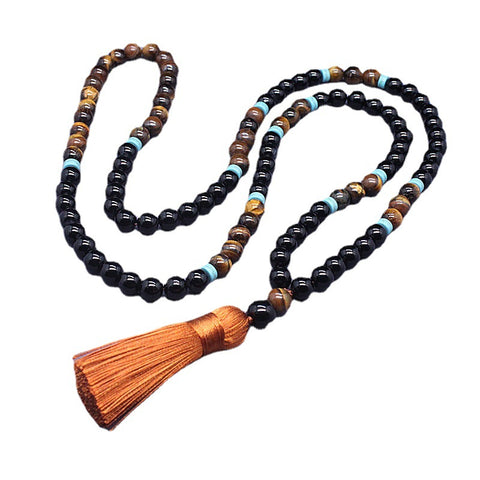 108 rosary beads natural agate tiger's eye stone fringed sweater chain m3331292