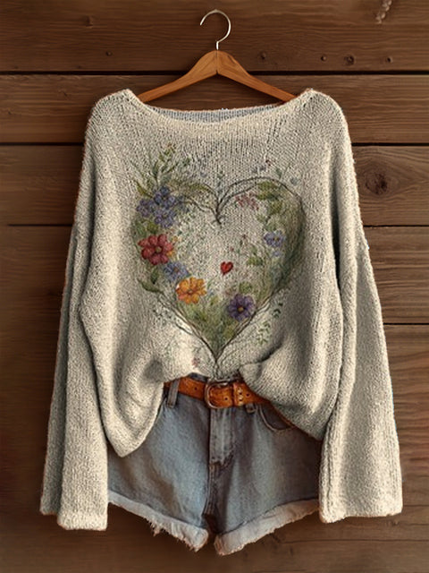 Vacation print casual cape top crew neck knitted sweater m302130