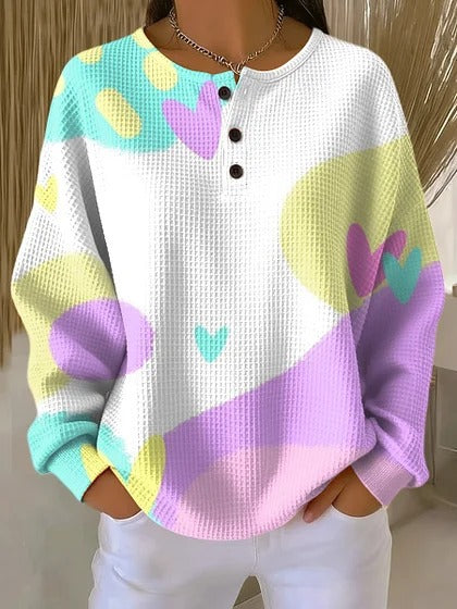 Long-sleeved sweater autumn and winter printing fashion personalized casual top button sweater women m302288