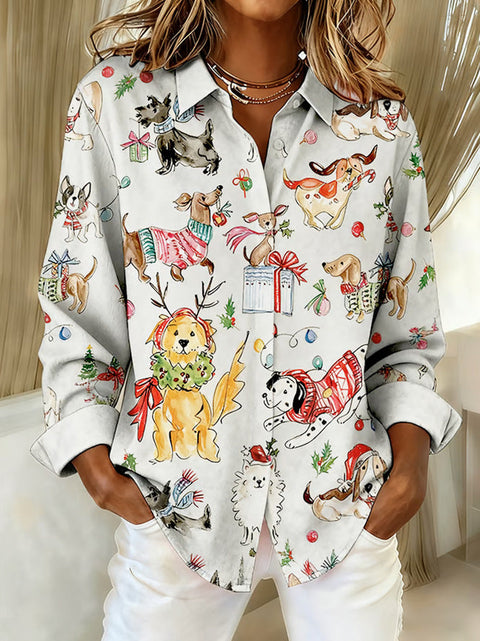 Retro Striped Creative Fashion Versatile Long Sleeve Women's Lapel Shirt m302197