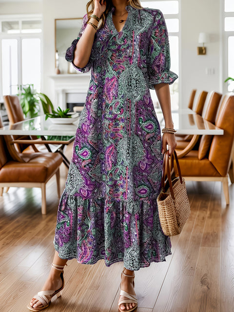 Printed V-neck plus size dress m301199