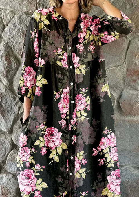 Women's Loose Crew Neck Fashion Premium Long Sleeve Printed Shirt Dress m301050