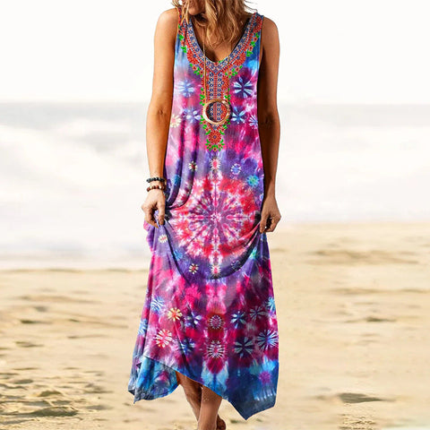 Ethnic style loose print vest dress m301453