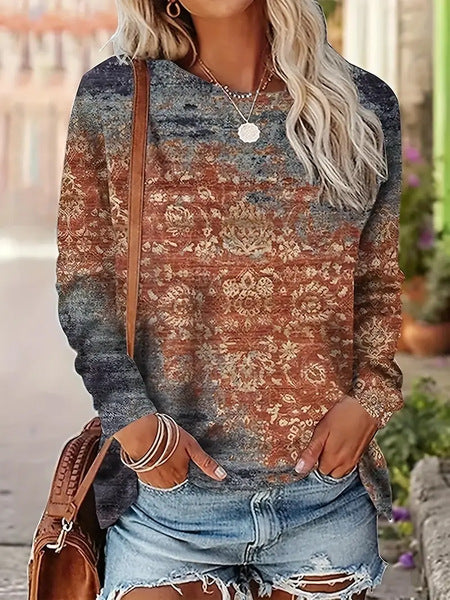 3D printed women's casual flower crew neck long-sleeved t-shirt top m301719