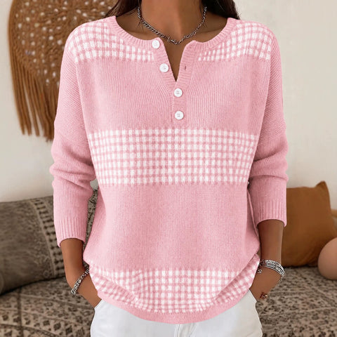 Delicate line polka dot print women's button sweater FF303270