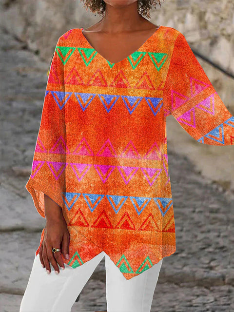 3D printing animal natural scenery V-neck nine-quarter sleeve loose T-shirt m301694