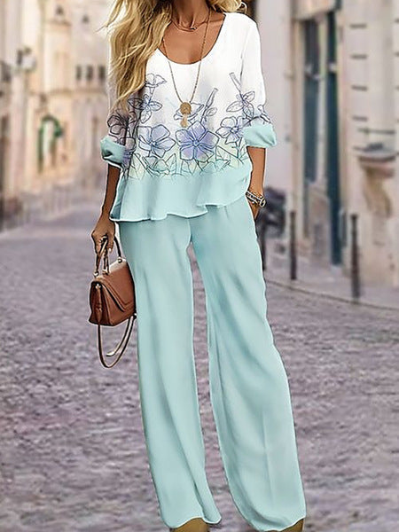 New crew neck 3D printed women's fashion shirt set m301240