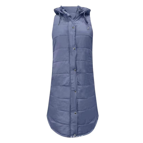 Solid color hooded single-breasted medium and long cotton jacket vest jacket top m300568