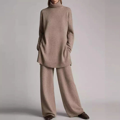 New knitted solid color turtleneck loose casual two-piece set m301793